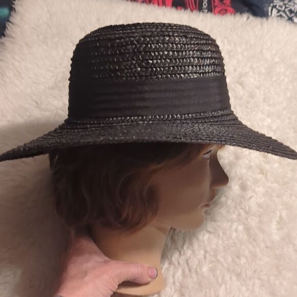 Vintage Wide Brim Ribbon Band Straw Sun Hat - Picture 7 of 11